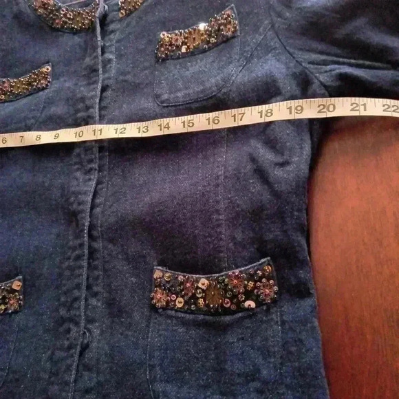 Jennifer Eden Denim Jacket Blazer Sequined Size 16 - Picture 7 of 16